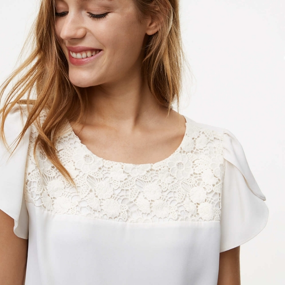 LOFT Tops - LOFT Crochet Cream Floral Blouse